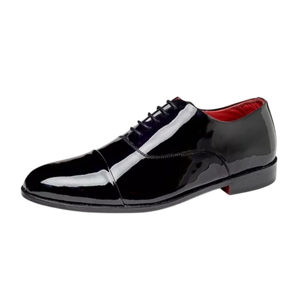 Carlos Santana Mens Tuxedo Cap-Toe Oxford Shoes US 11.5 Black Patent Leather NIB